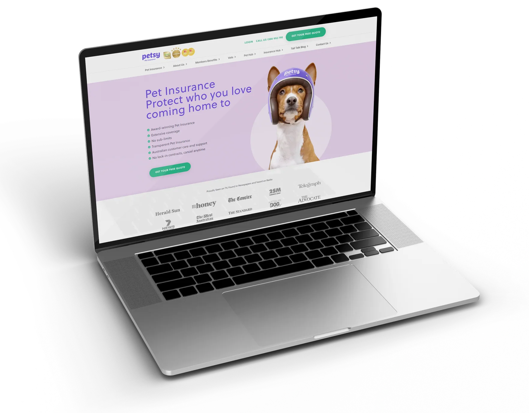 The Petsy pet insurance website open on a laptop
