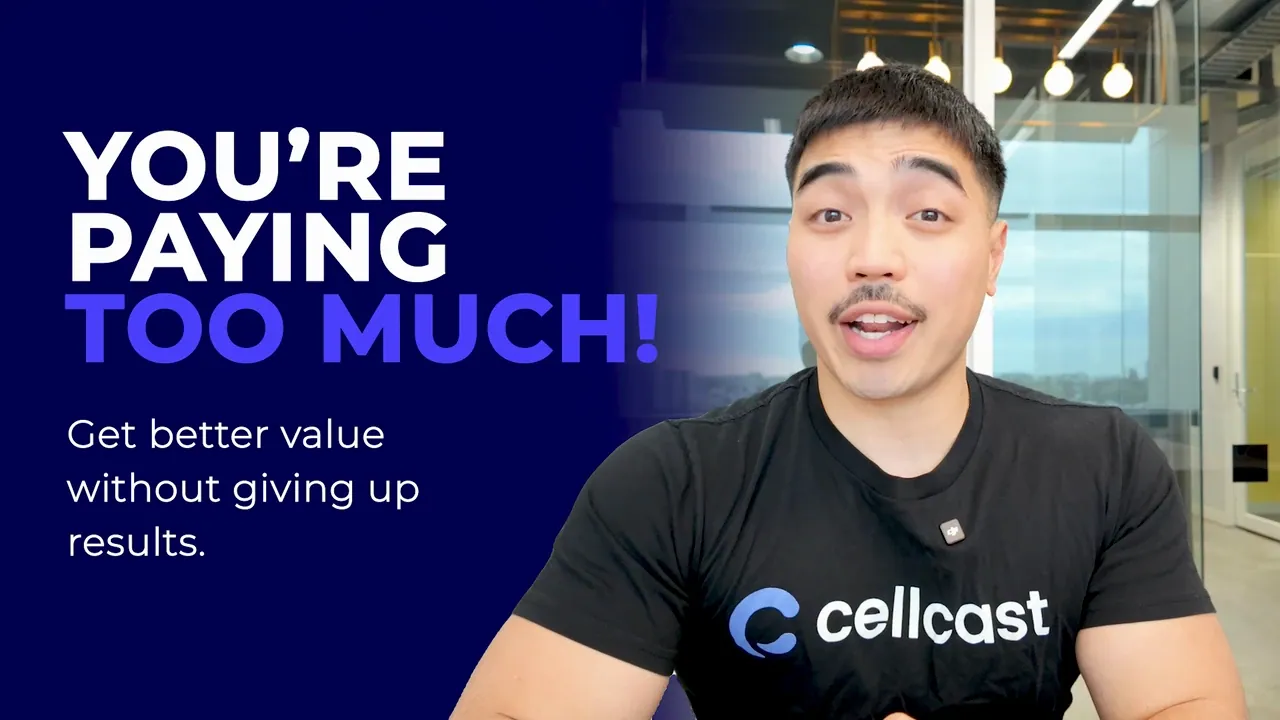 A Cellcast team member beside the words: You're paying too much! Get better value without giving up results.